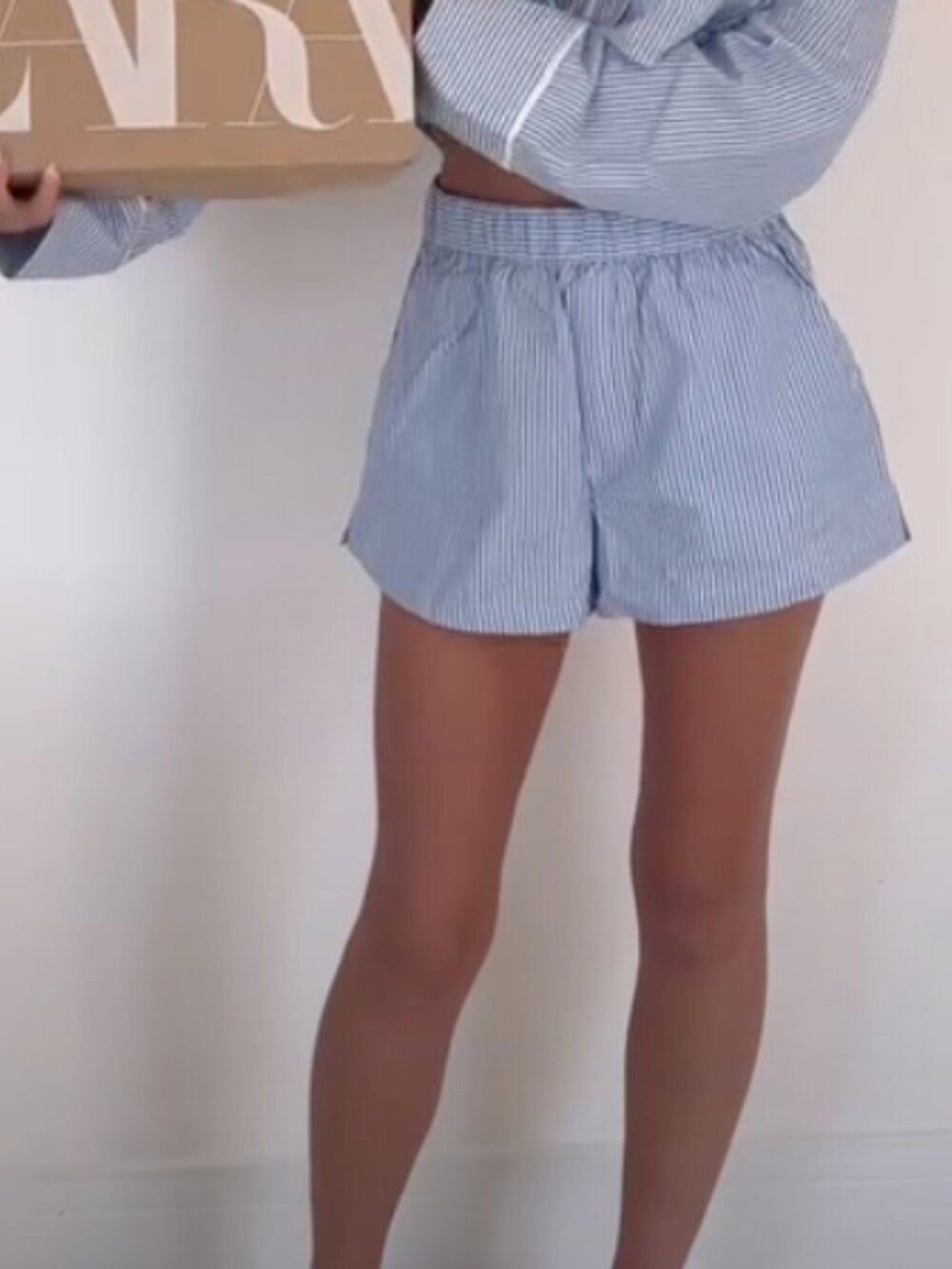 Zara Blue Striped Women's Pajama Shorts - Picture 3 of 5